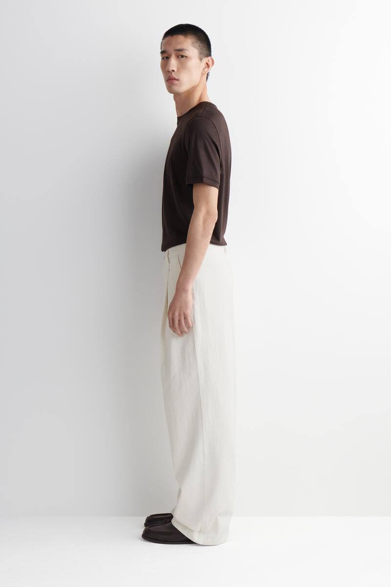 Pleated Wide-Leg Denim Pants