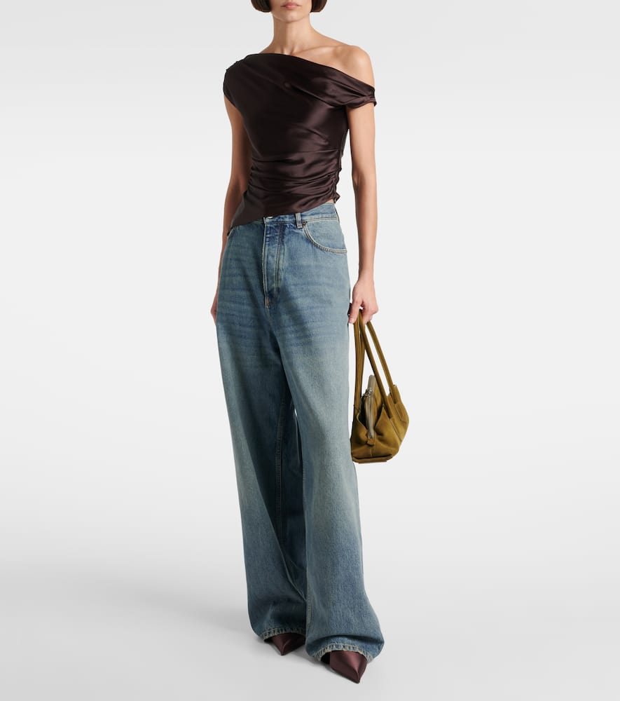 Phare one-shoulder silk-blend satin top