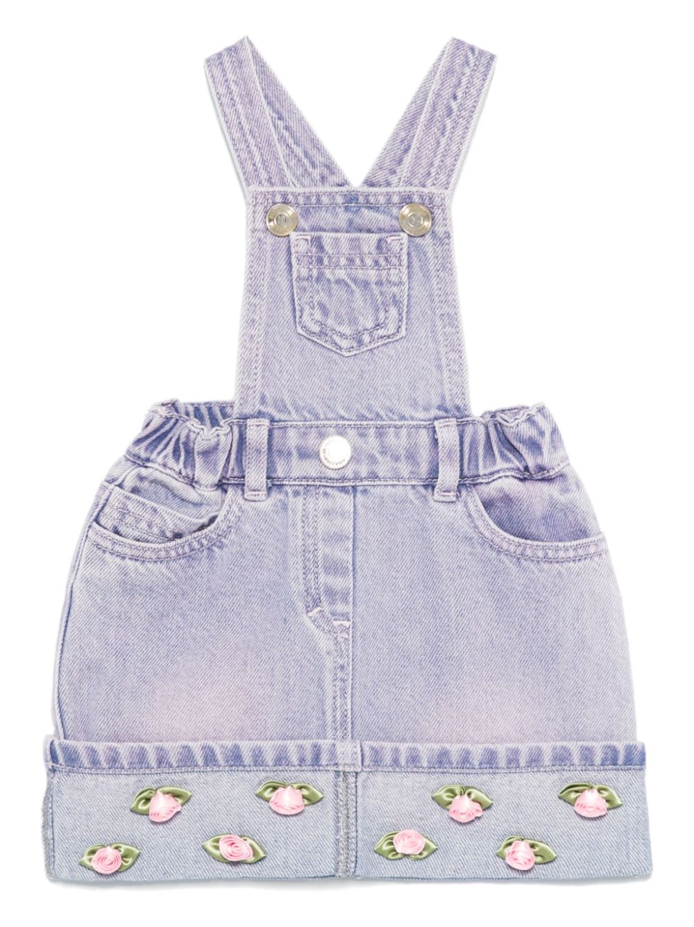 Floral-appliqué dungaree dresse - Purple