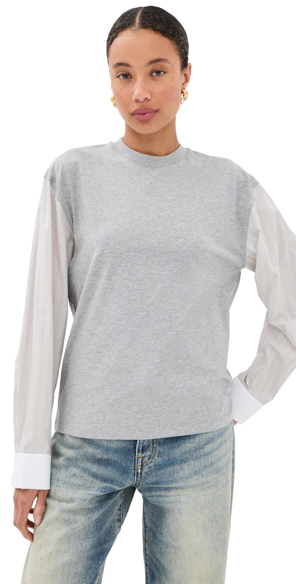 T-Shirt with Shirting Sleeves Grey Multi
