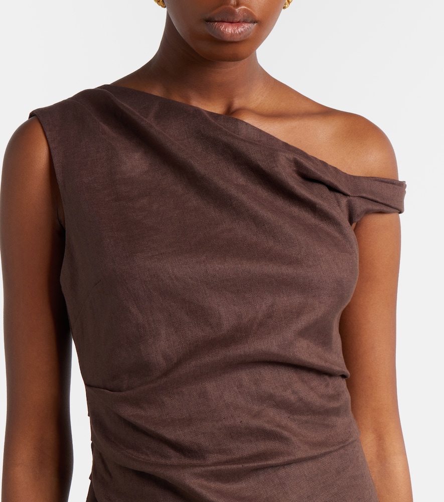 One-shoulder linen minidress
