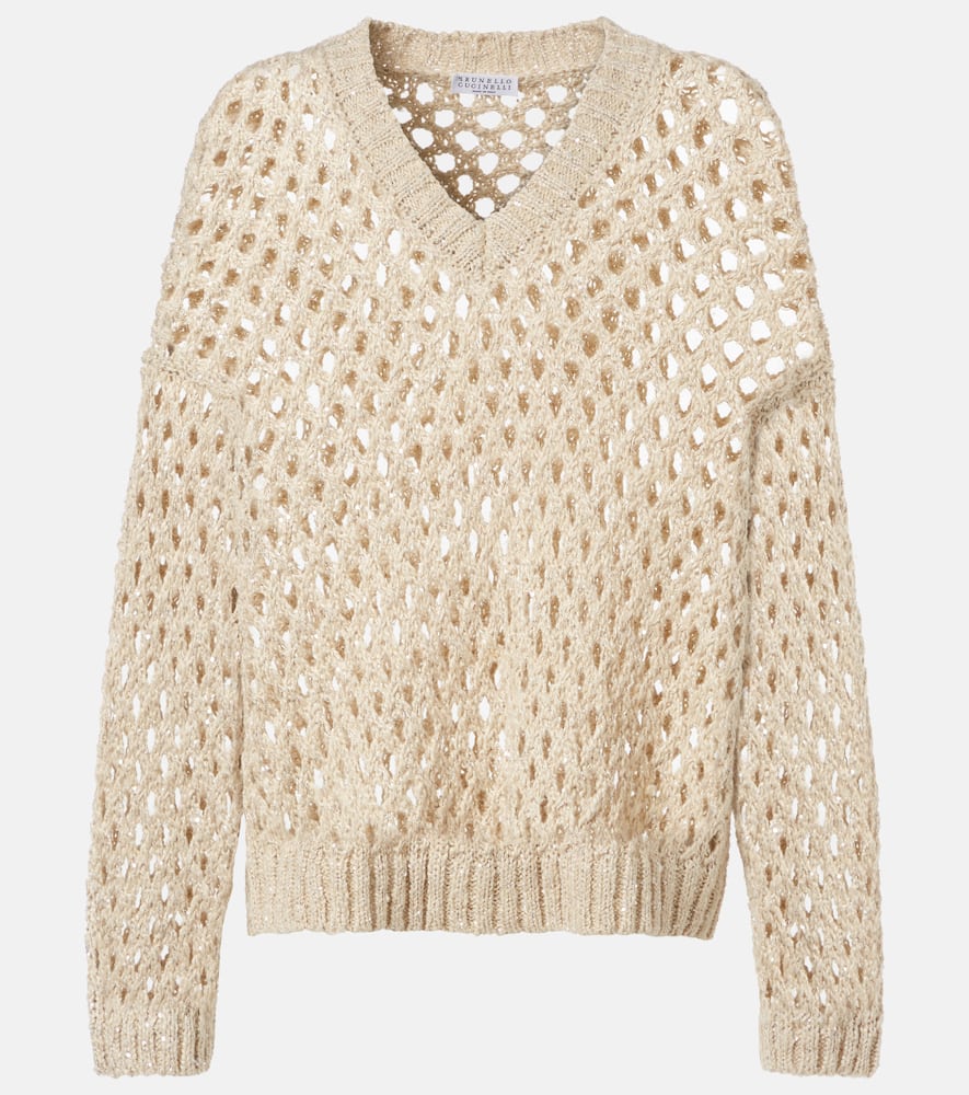 Sequined silk and linen-blend sweater