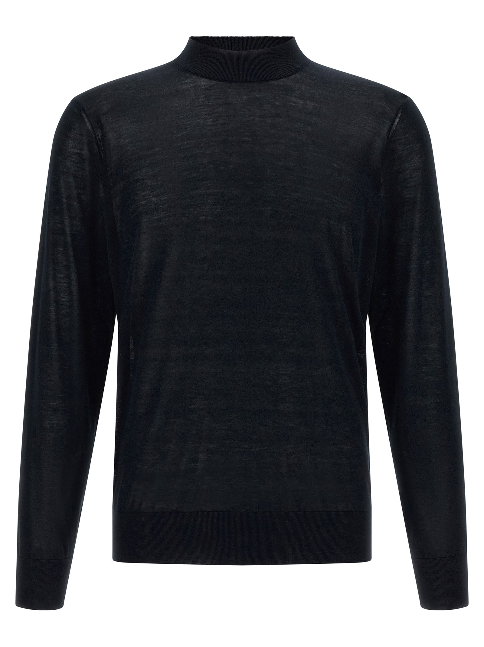 Silk and Cotton Mock Neck Sweater — Black