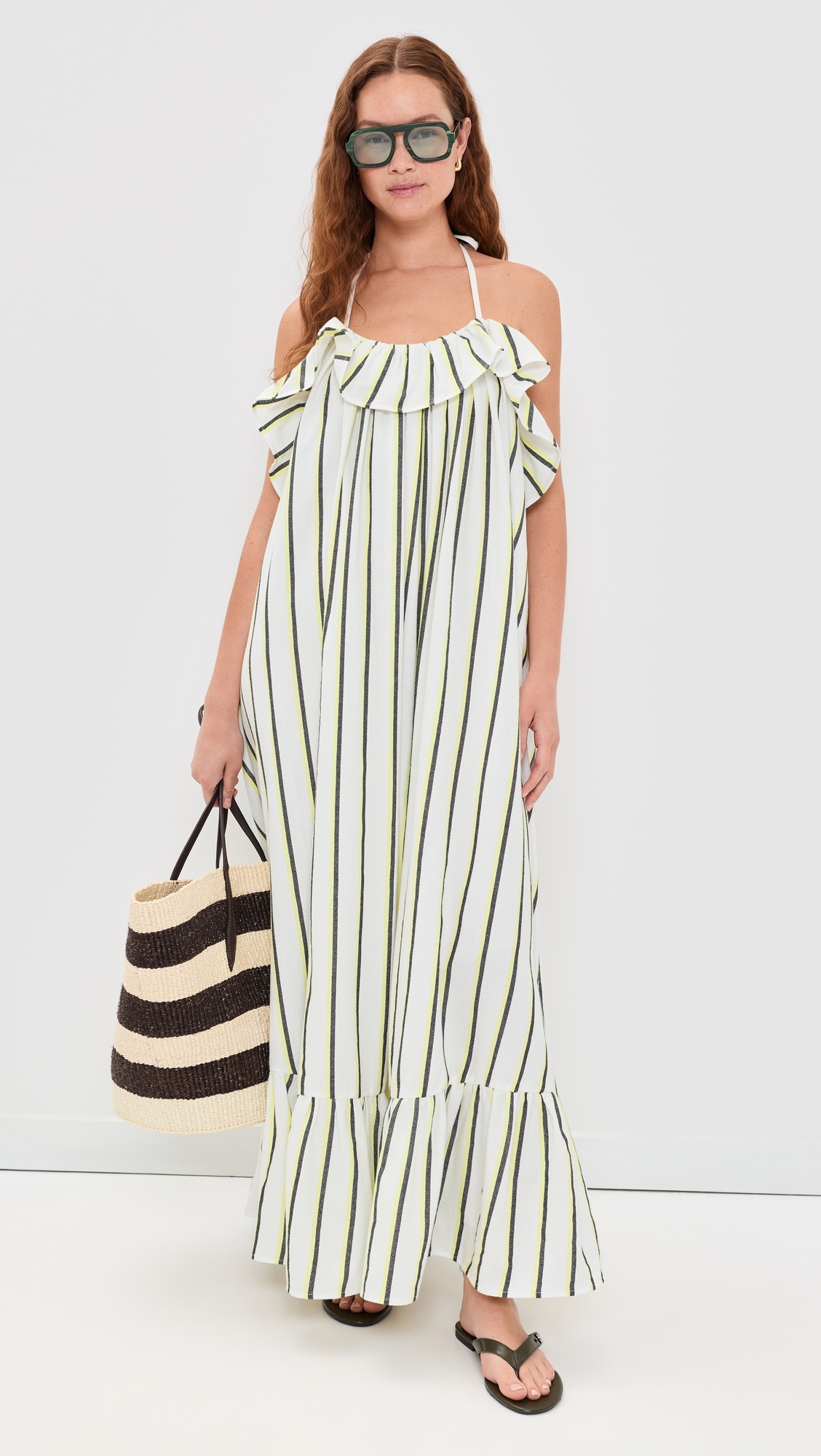 The Ruffled Midi Dress Stripe
