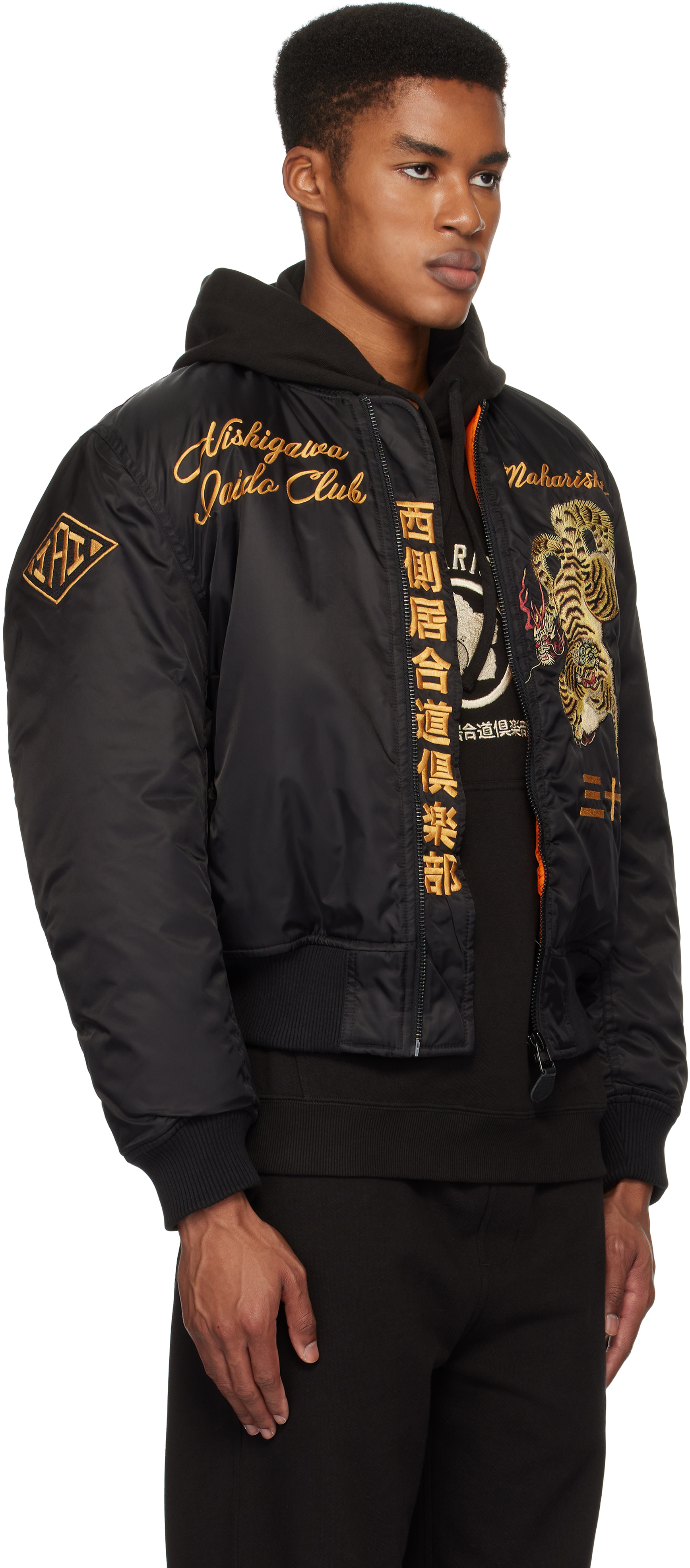 Maharishi Black Nishigawa Iaido Club Edition 4580 Nekomata Tiger MA1 Bomber Jacket