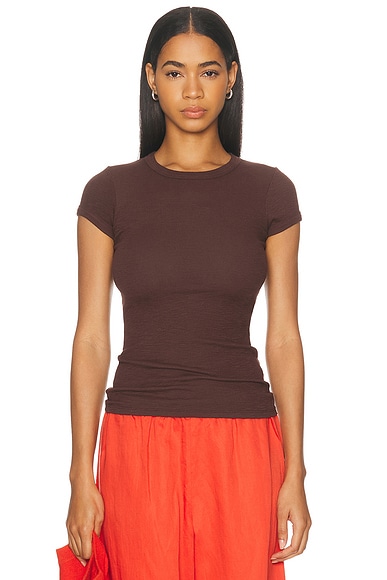 Enza Costa Cap Sleeve Crew Tee in White.  S. Also in L