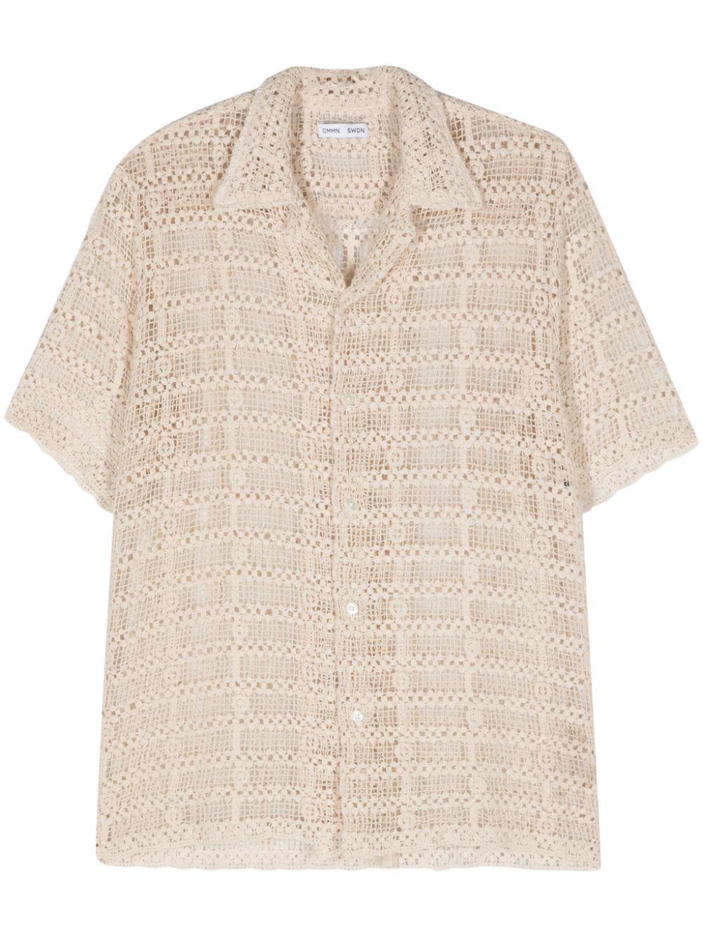 Crochet-knit cotton shirt - Neutrals