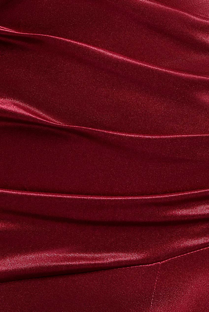 Goddiva Satin Off Shoulder Pleated Maxi Dress - Berry
