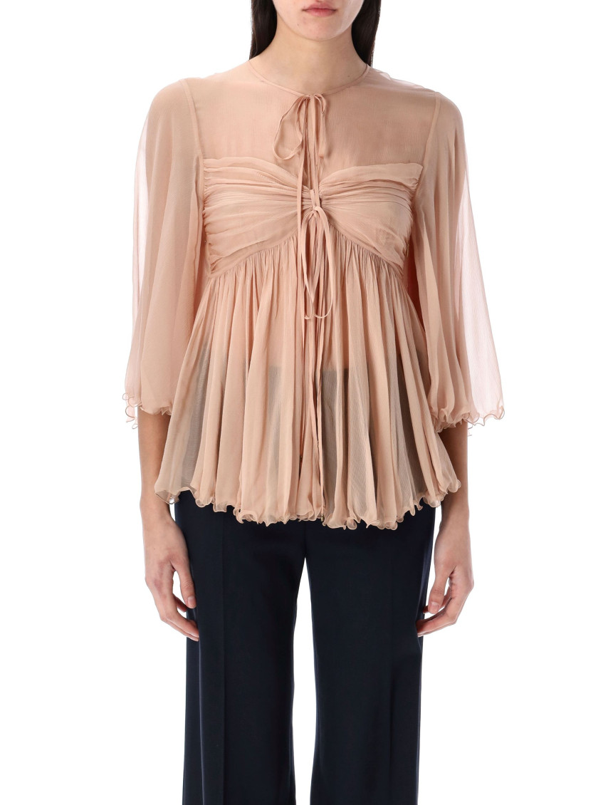 Peach Pleated Silk Top
