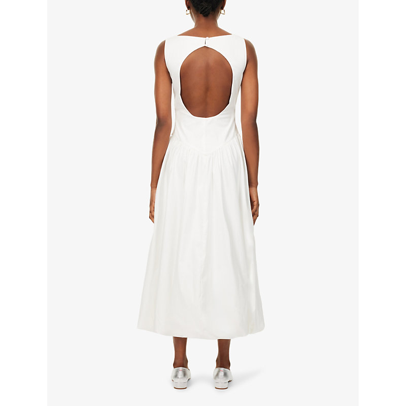 Womens White Elvira Boat-neck Stretch-organic Cotton Midi Dress