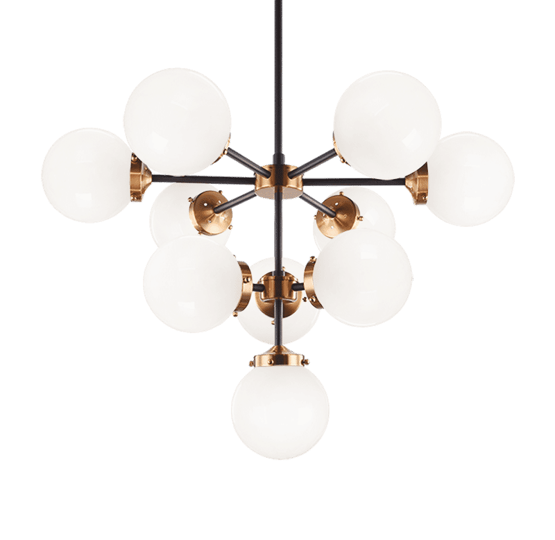 Aged Gold Brass Ten Light Chandelier from the Maru Collection