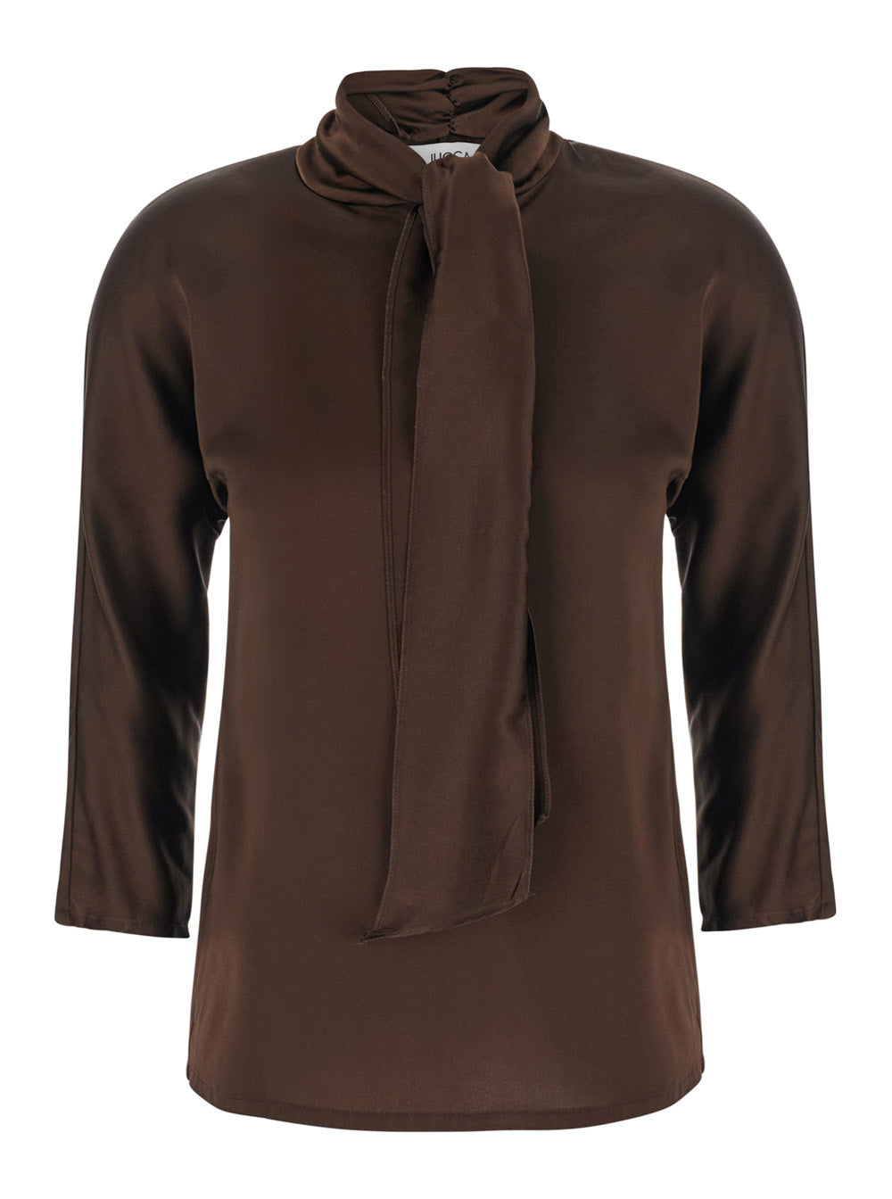 Bow-Neck Silk Blouse — Brown