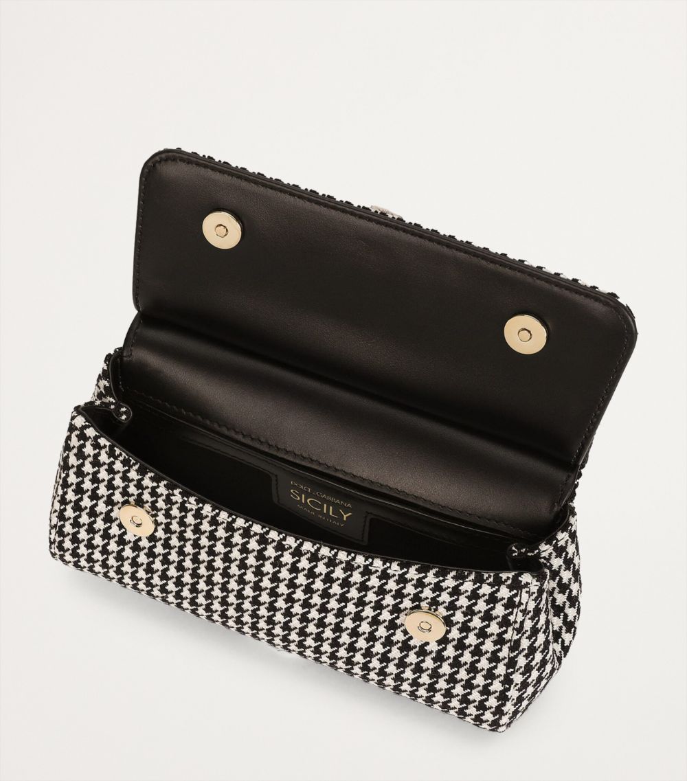 Small Houndstooth Sicily Top-Handle Bag