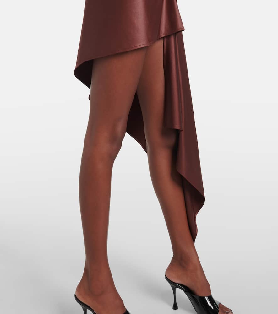 Floral-appliqué satin miniskirt