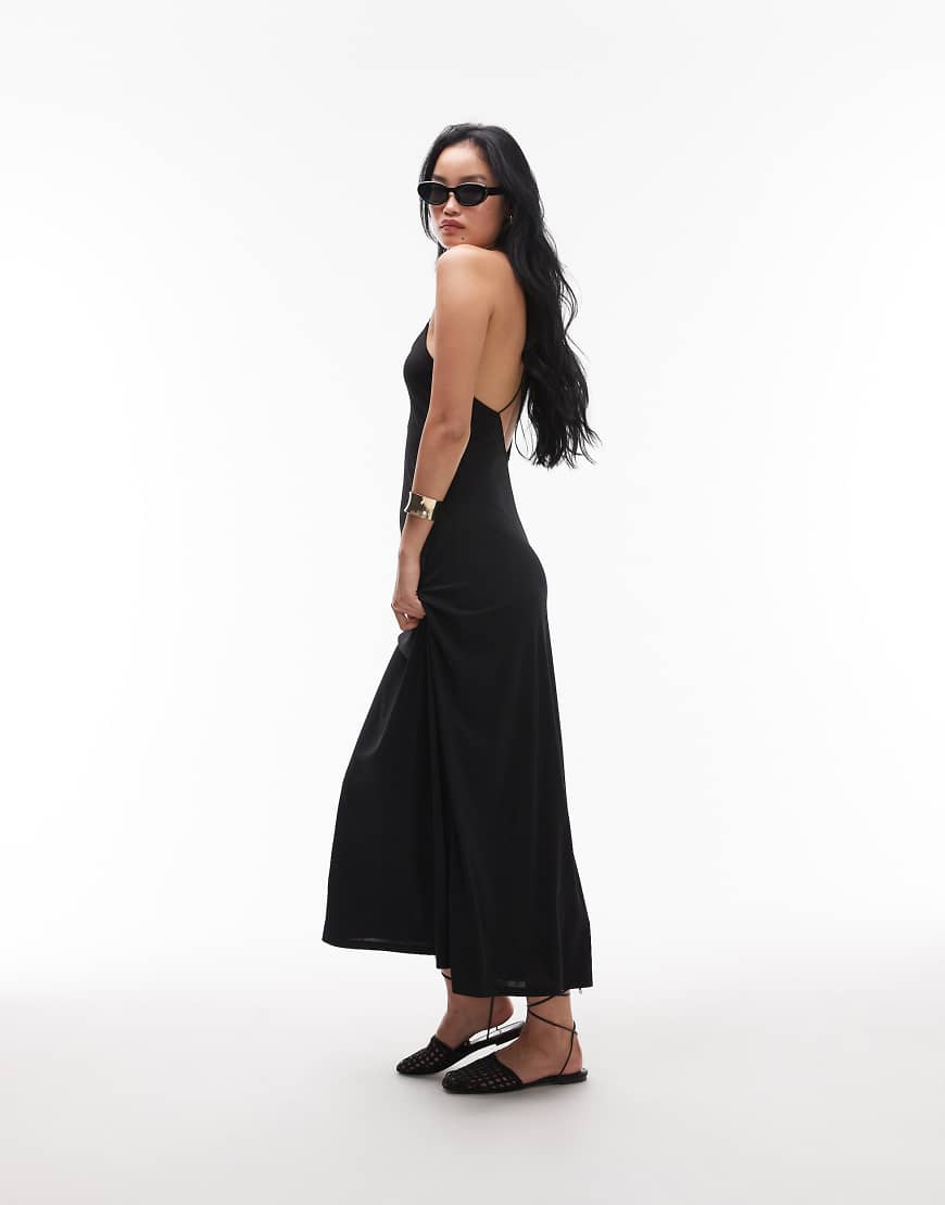 Cami maxi low back detail dress in black