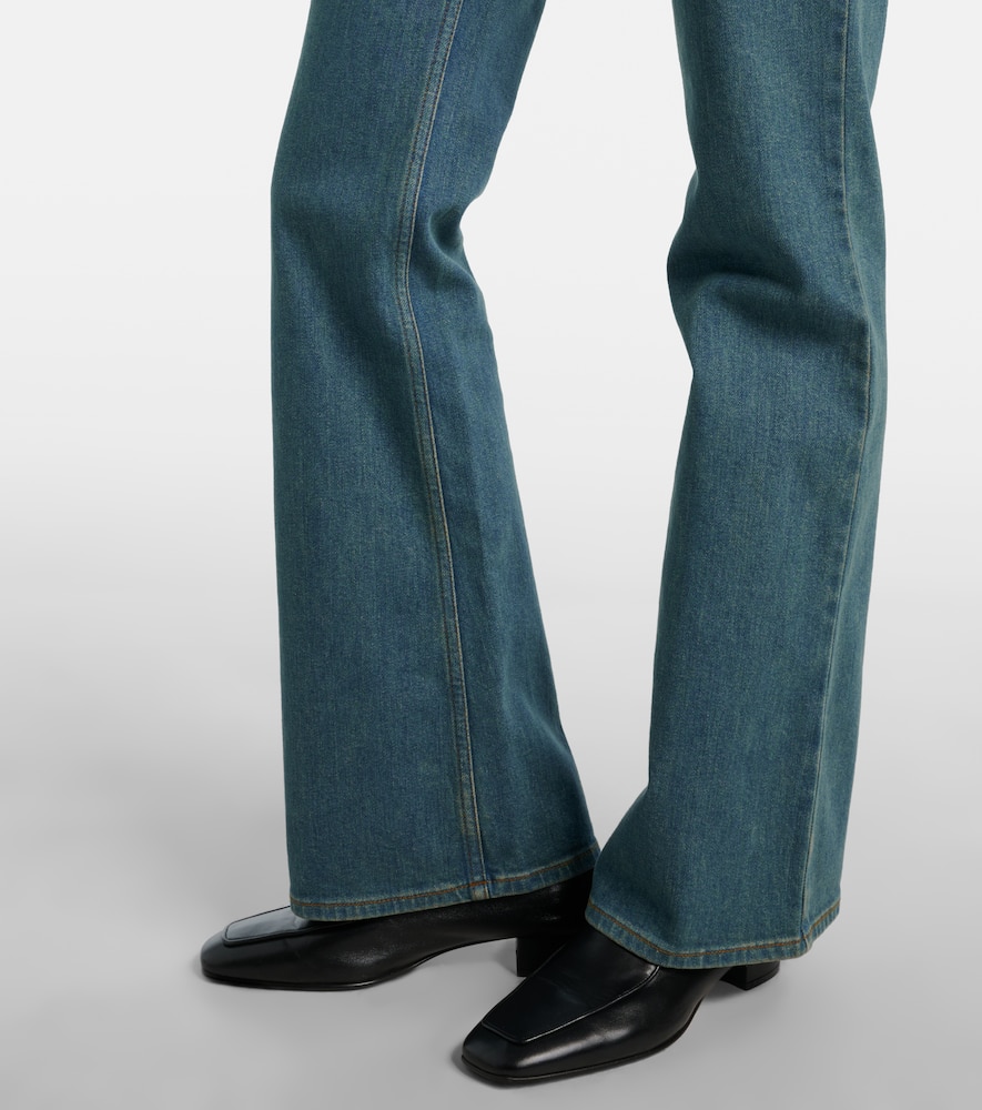 Check flared jeans