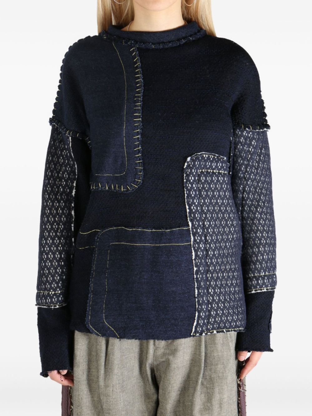 COMMUNS patchwork long-sleeve sweater - Blue