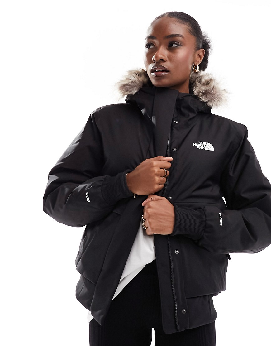 Arctic bomber jacket with faux fur trim in black