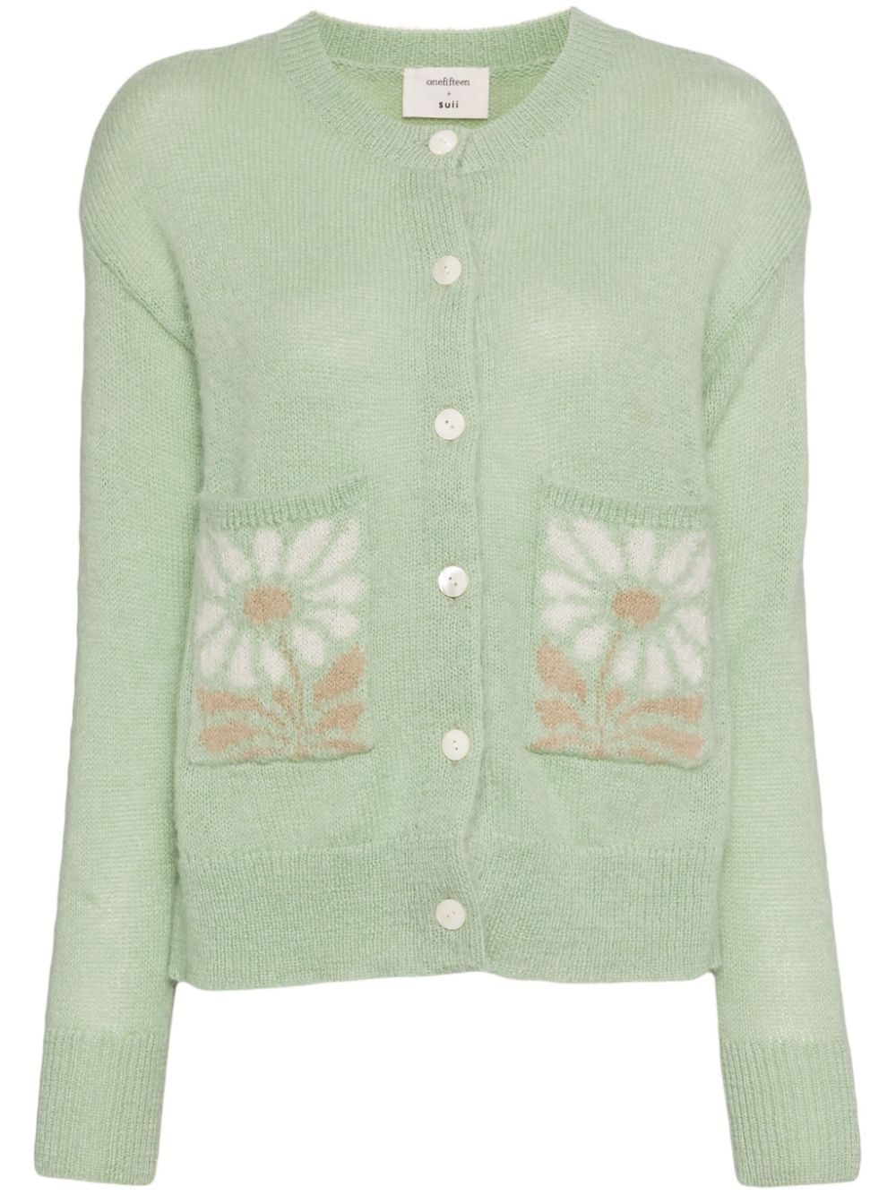 Flower-patterned cardigan - Green