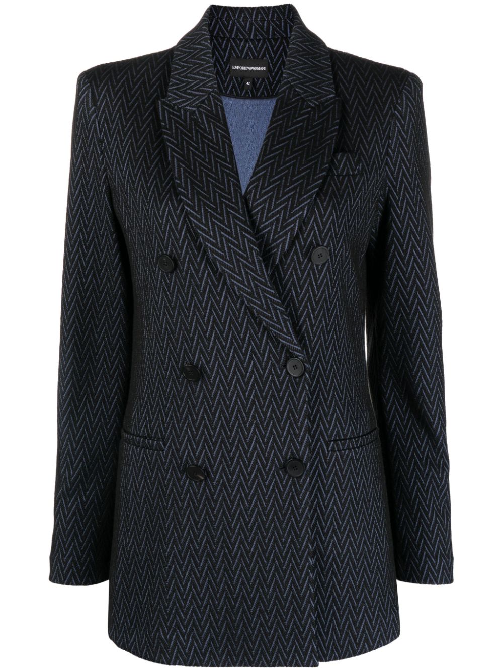 Double-breasted herringbone blazer - Blue