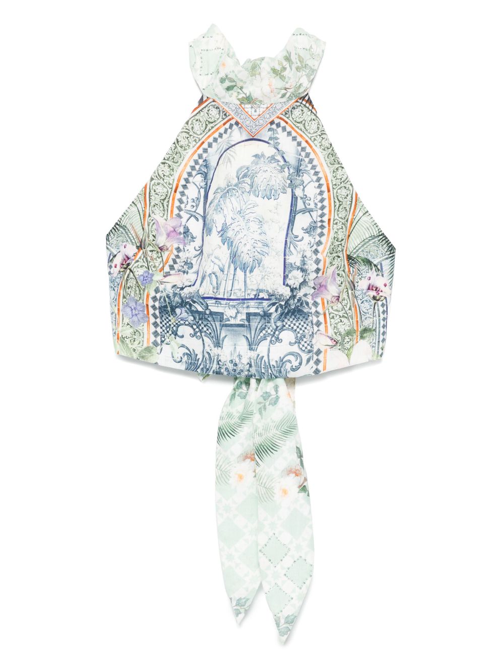Halterneck tied-back top - Green