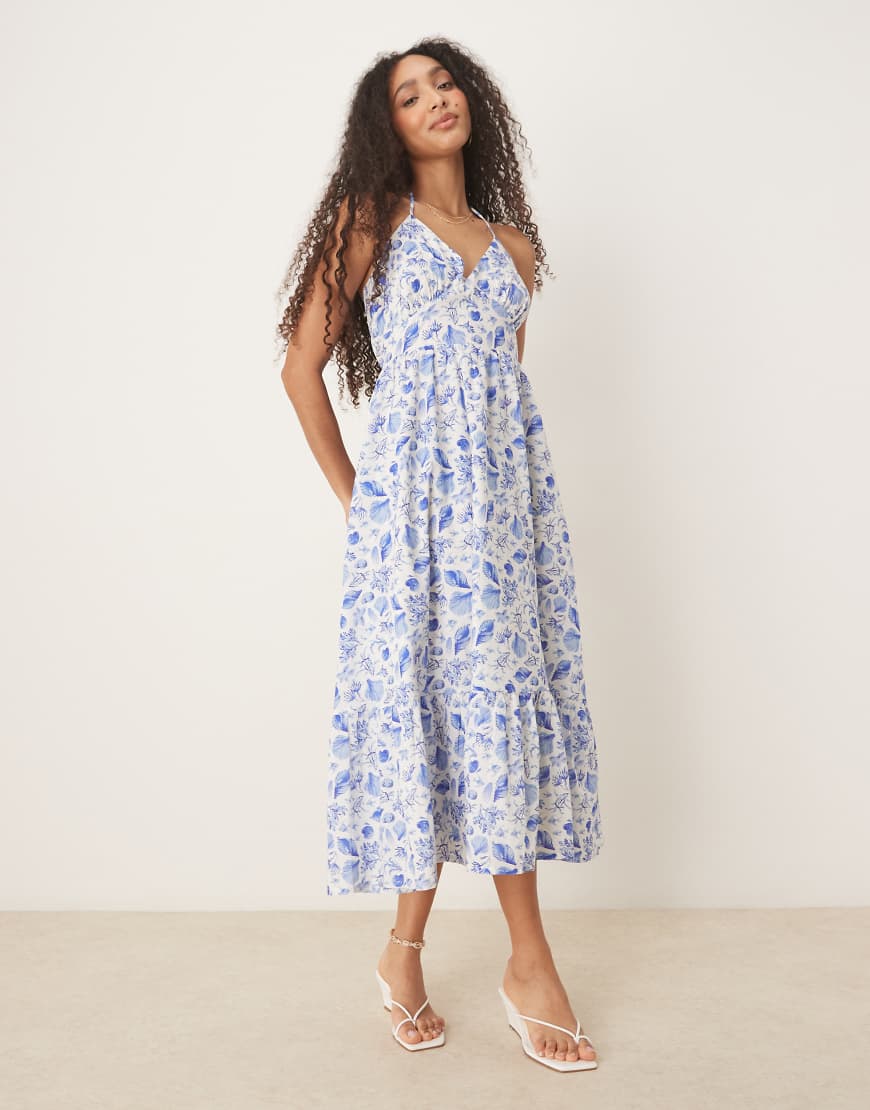Nobody's Child Bellerose halter neck midi dress in blue shell print