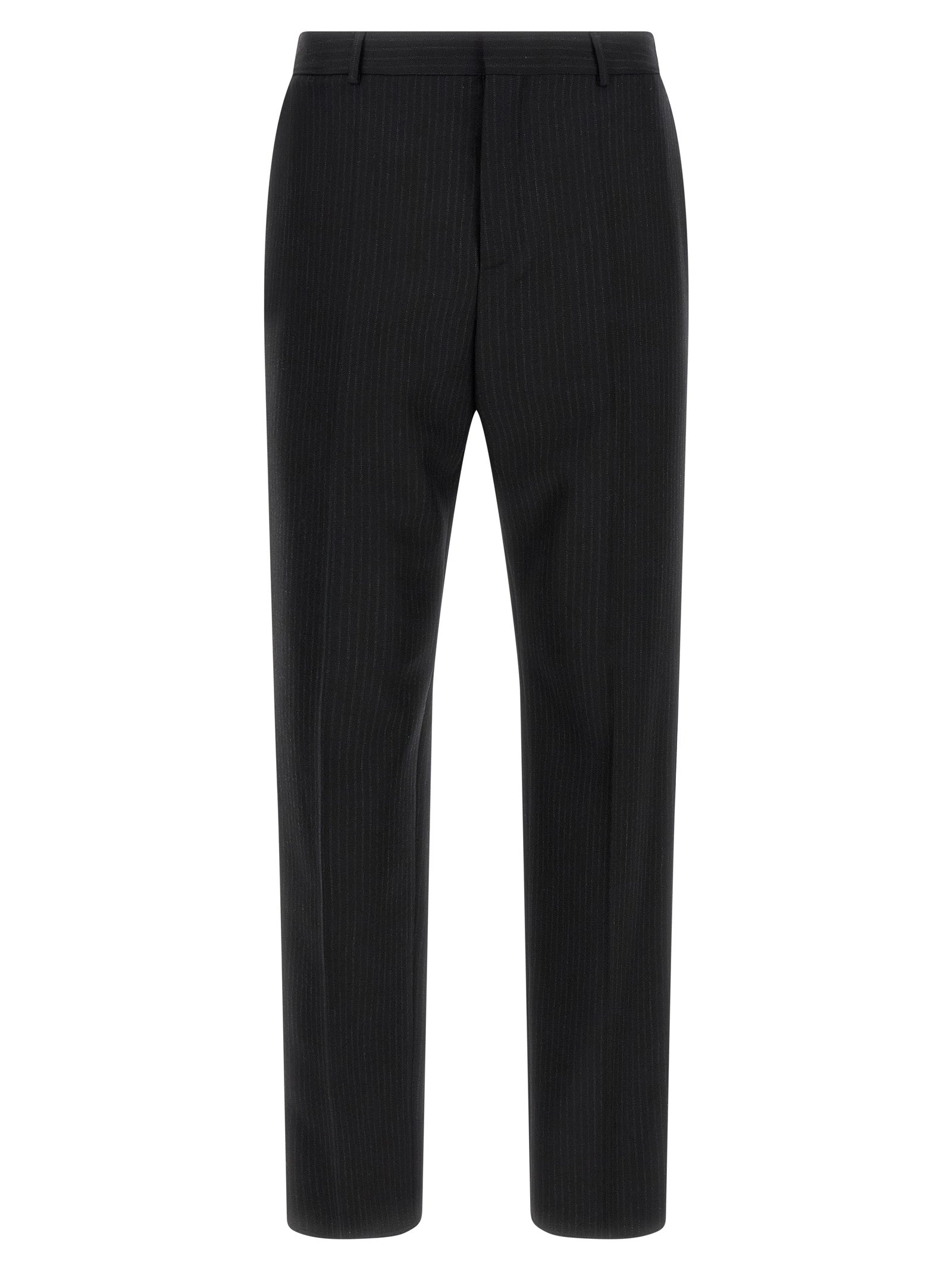 Pinstriped Wool Trousers — Black