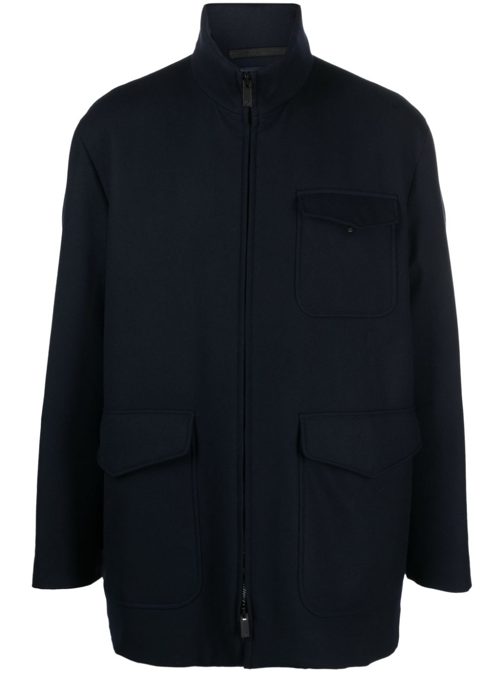 Zip-up virgin wool coat - Blue