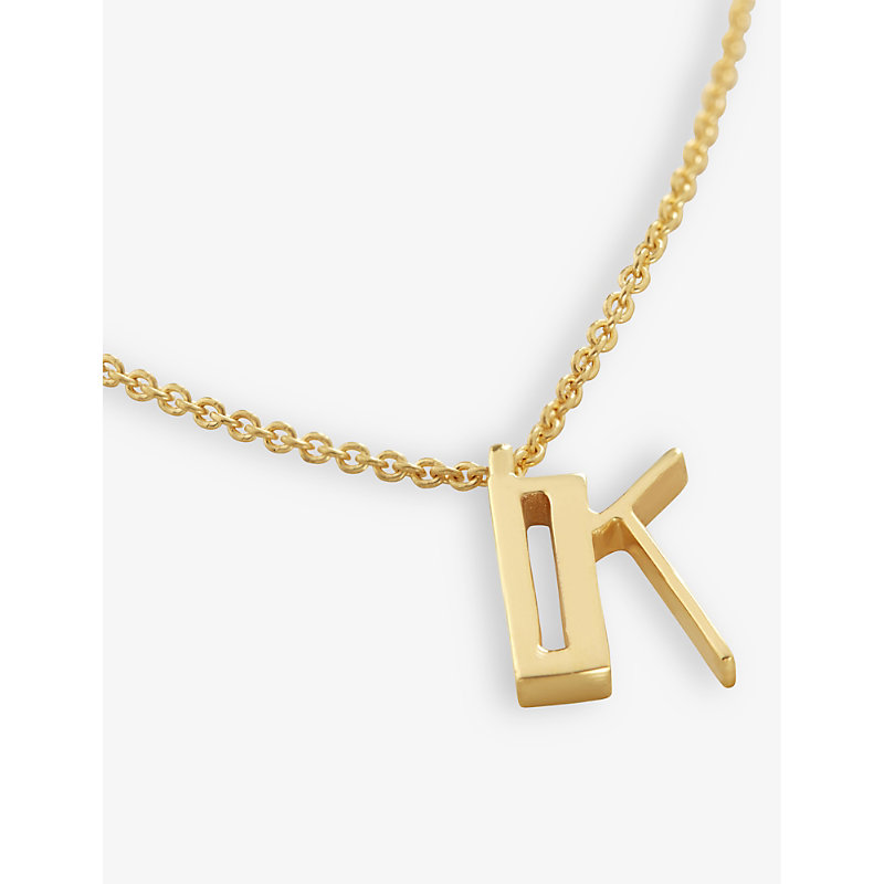 Womens Gold K Letter-charm 18ct Yellow Gold-plated Vermeil Recycled Sterling-silver Pendant Necklace 
