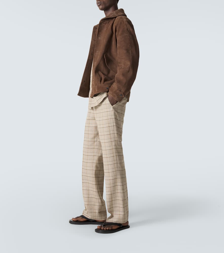 Checked silk and linen tweed straight pants