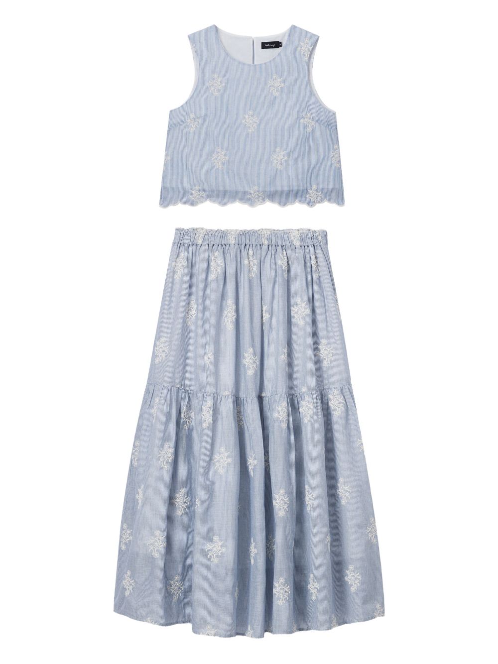 Embroidered crop top and tiered maxi skirt - Blue