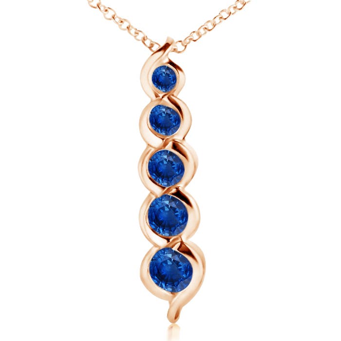 Angara 0.66 Carat Five Stone Round Blue Sapphire Journey Pendant in 18K Rose Gold