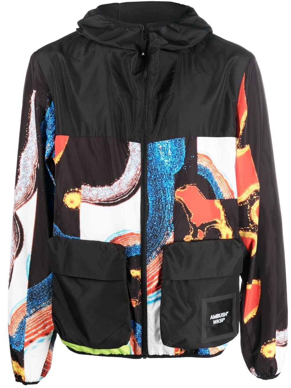 Abstract-pattern paneled technical jacket - Black