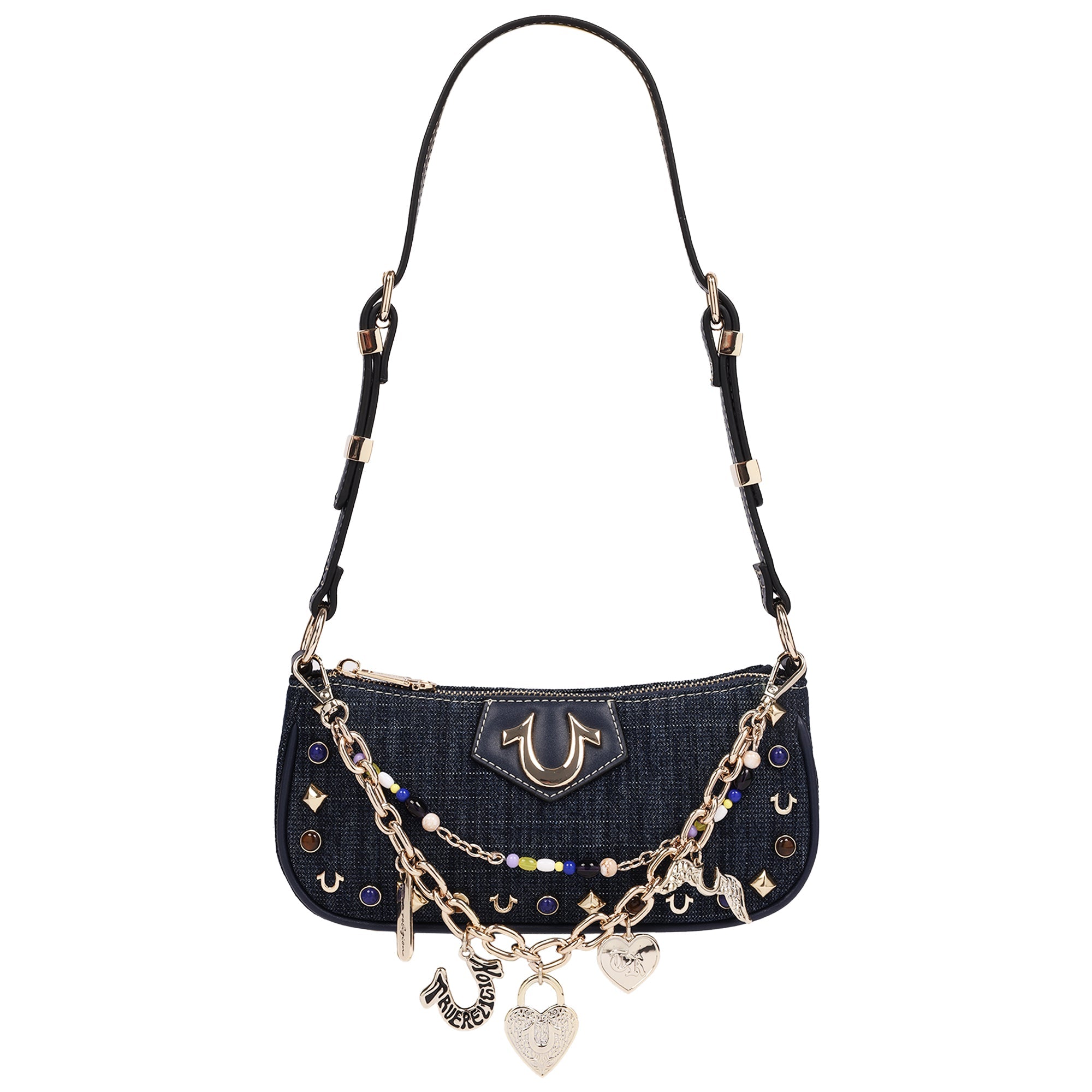 Chain & Studs Denim Shoulder Bag
