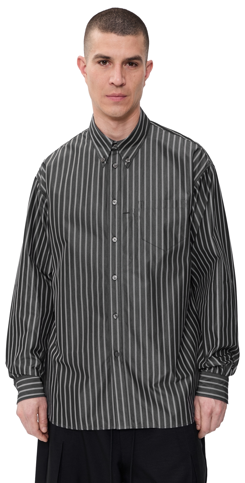 Veterano Button Down Shirt Black/White Stripe