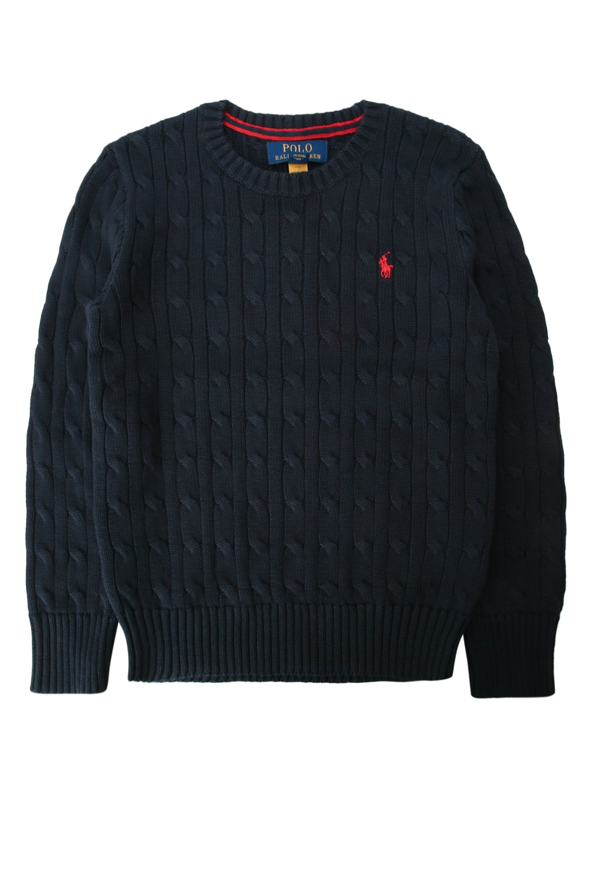 Cable-Knit Crewneck Sweater — Navy