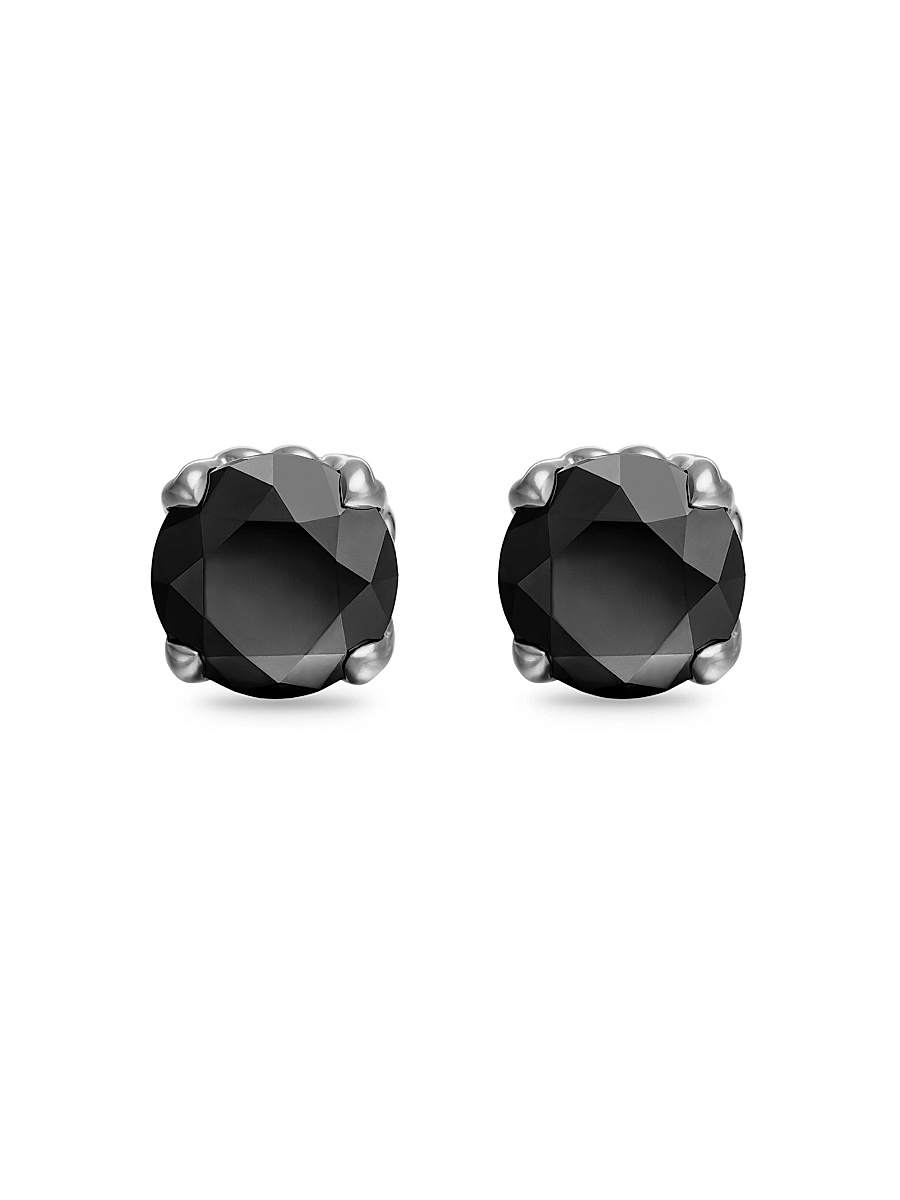 Men's Stud Earring in Sterling Silver - Black Diamond