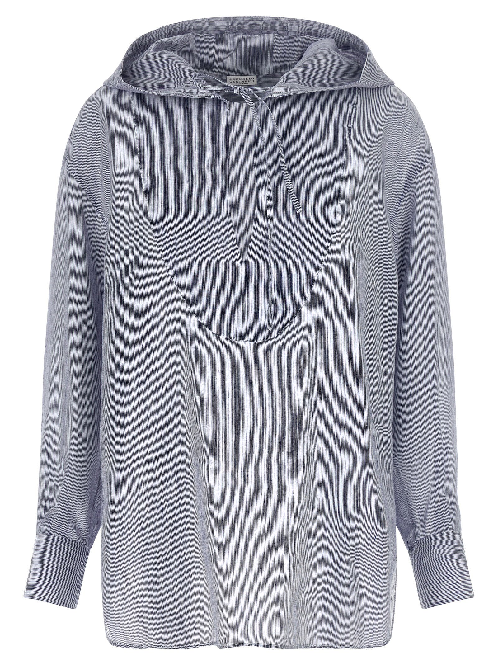 Linen-Silk Blend Hoodie — Blue