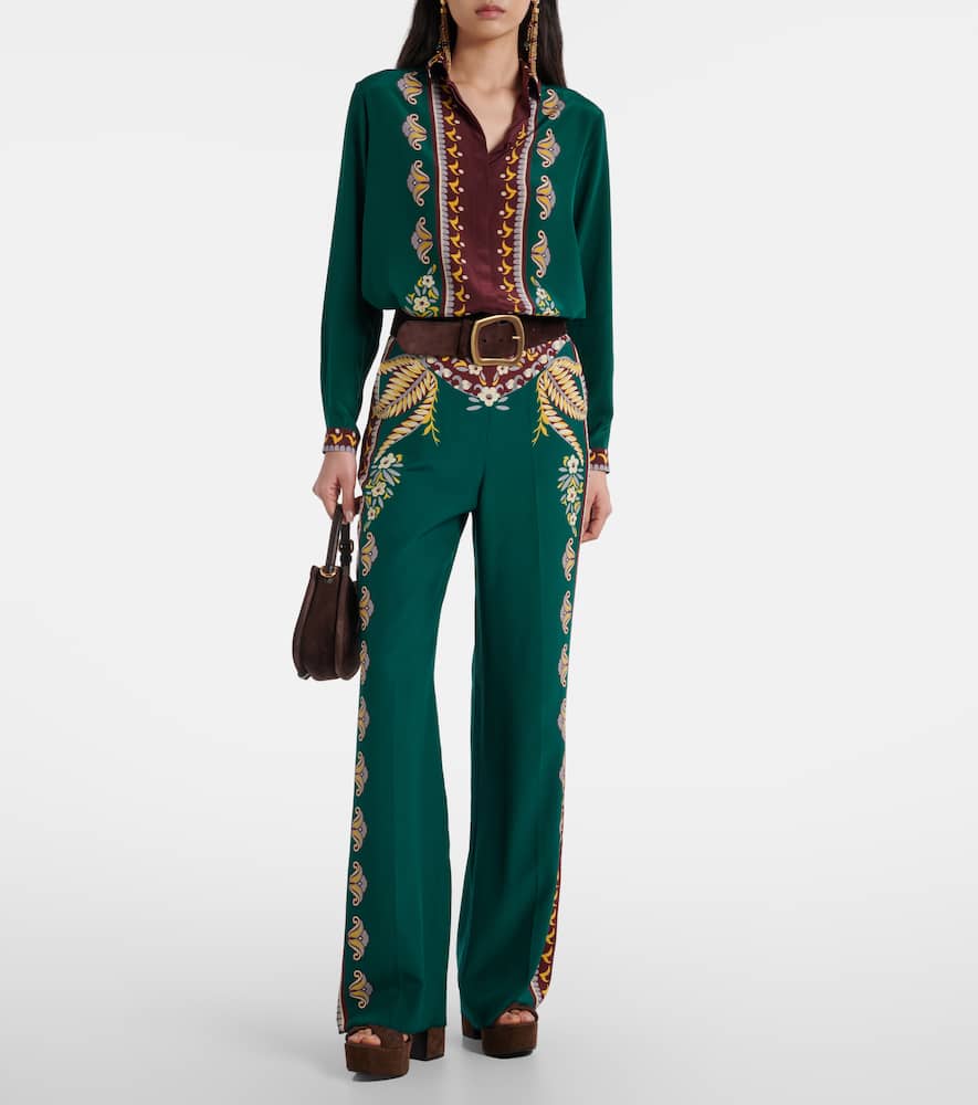Printed silk wide-leg pants