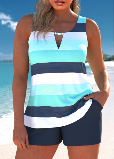 Modlily Cut Out Striped Multi Color Tankini Set