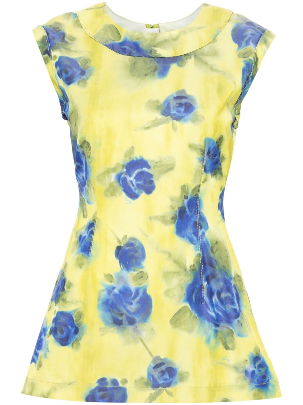 Floral-print taffeta top - Yellow