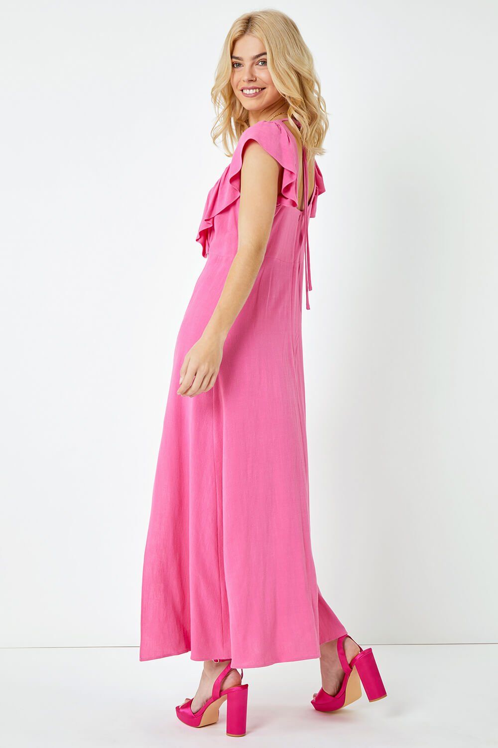 Dusk Women's Ruffle Detail Midi Dress in Pink