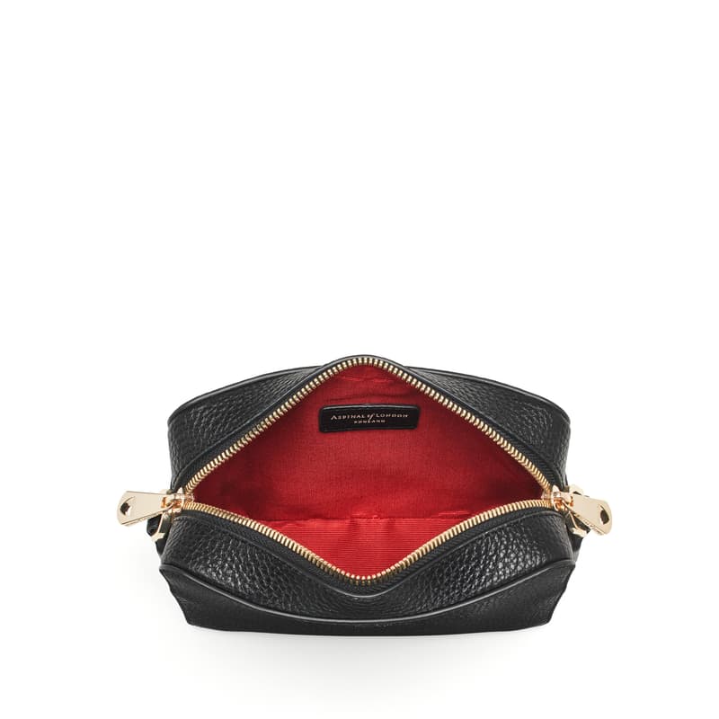 The Camera Crossbody Bag in Black Pebble with Webbing Strap