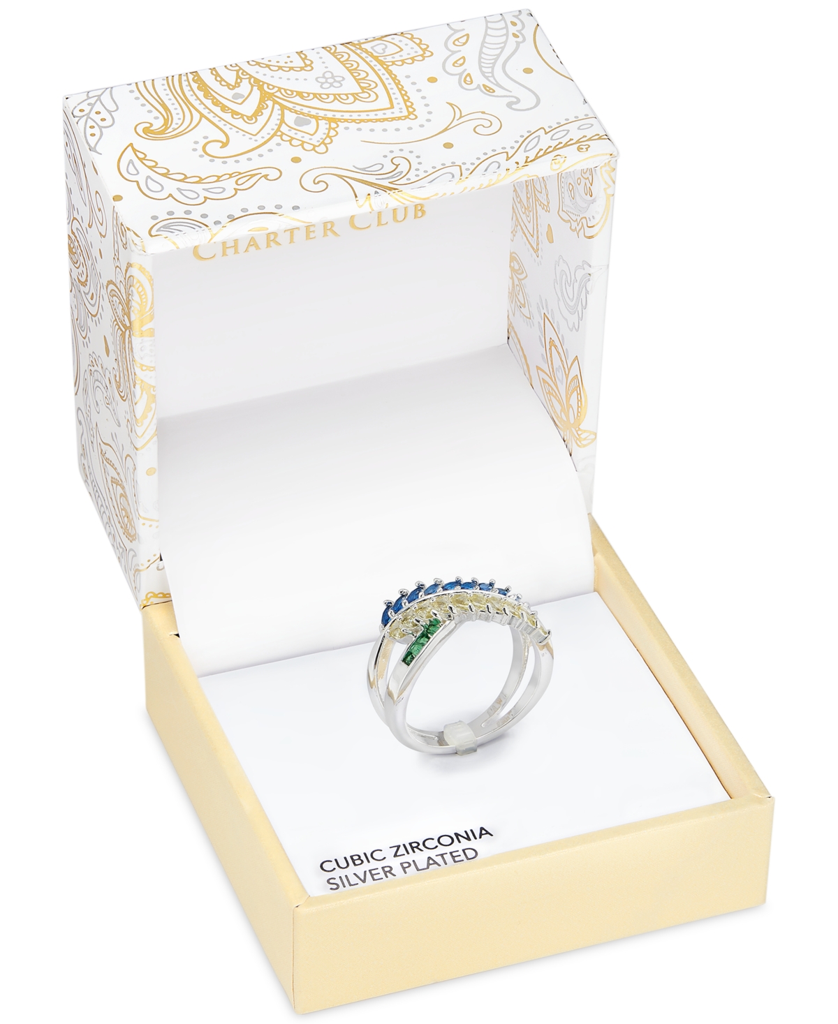 Silver-Tone Multicolor Cubic Zirconia Bypass Ring, Exclusively at Macy's - Silver