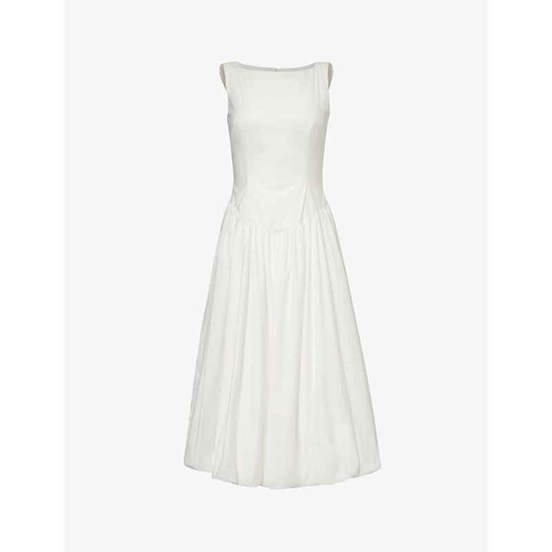 Womens White Elvira Boat-neck Stretch-organic Cotton Midi Dress