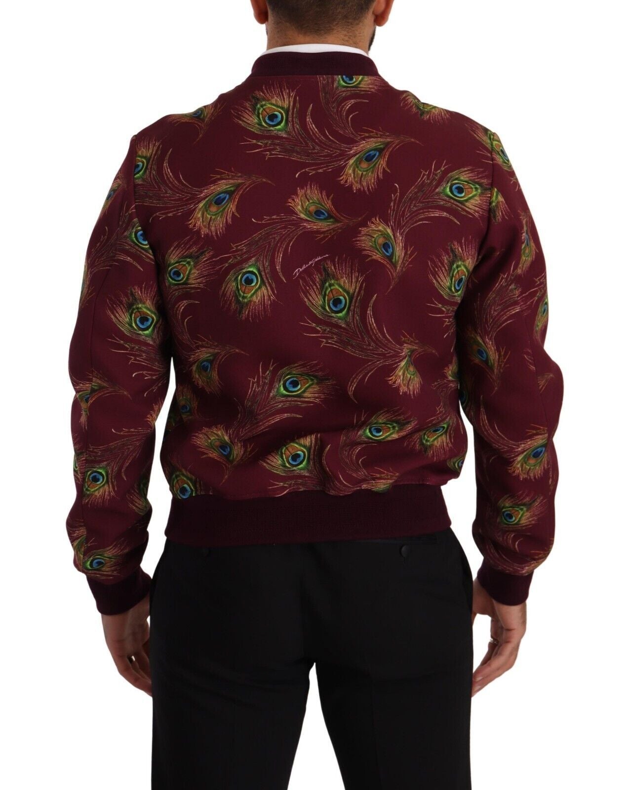Peacock-Print Polyester Jacket — Red