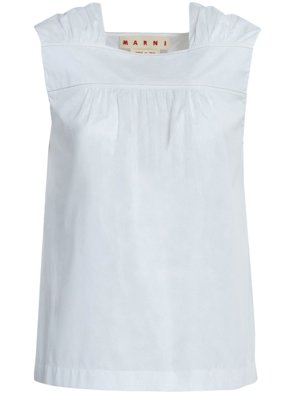Ruched sleeveless cotton top - White