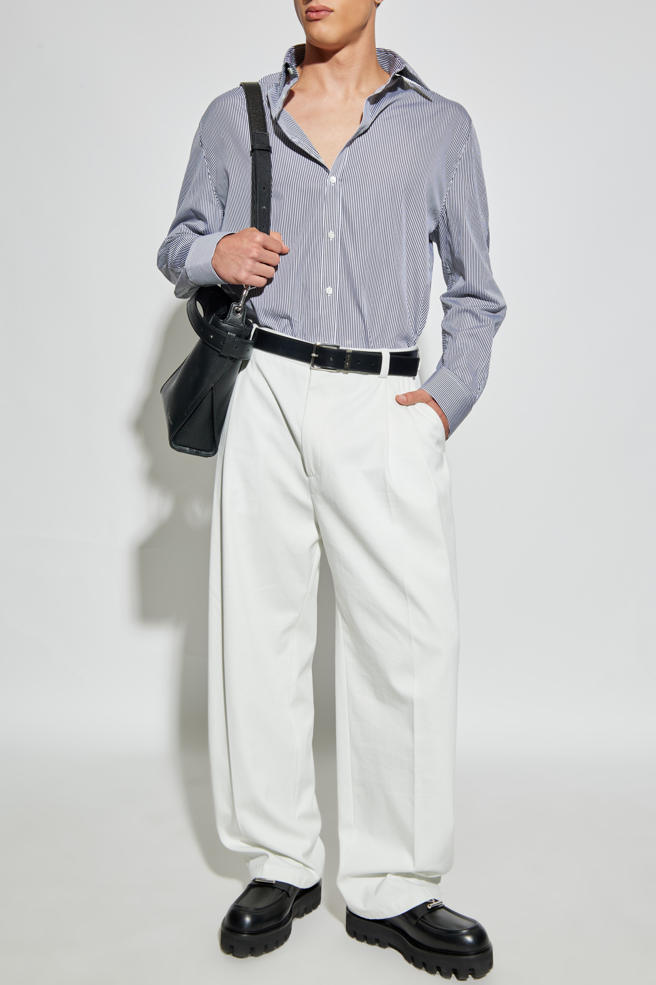 Striped Pattern Shirt, Men's, White
