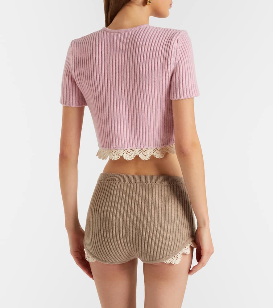 Crochet-trimmed cashmere top
