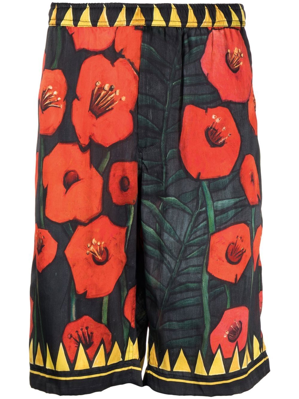 Floral-print silk shorts - Black
